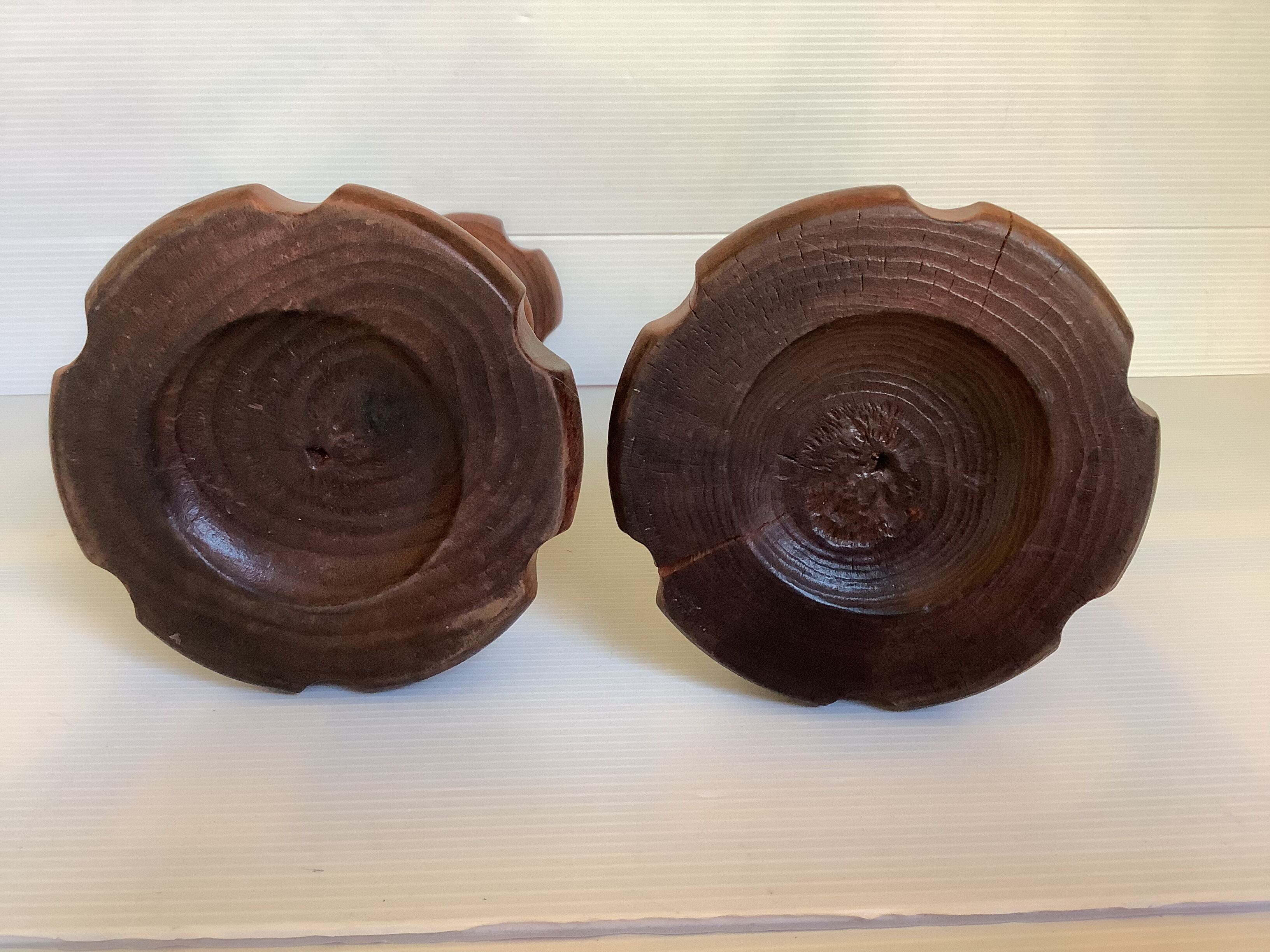 Pair of candlesticks picnic candle in twisted turned wood