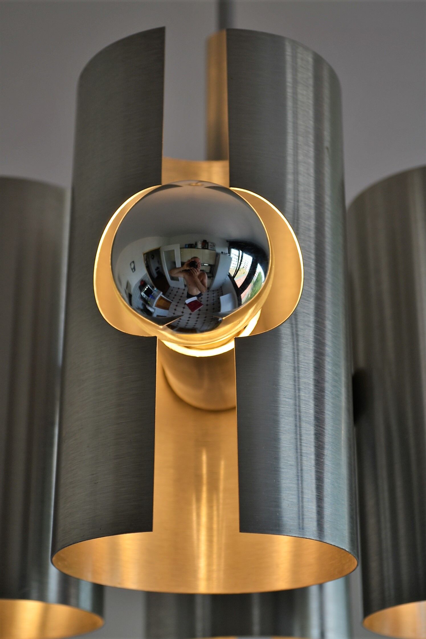 Hanging lamp 4 brushed metal lights space age 70s