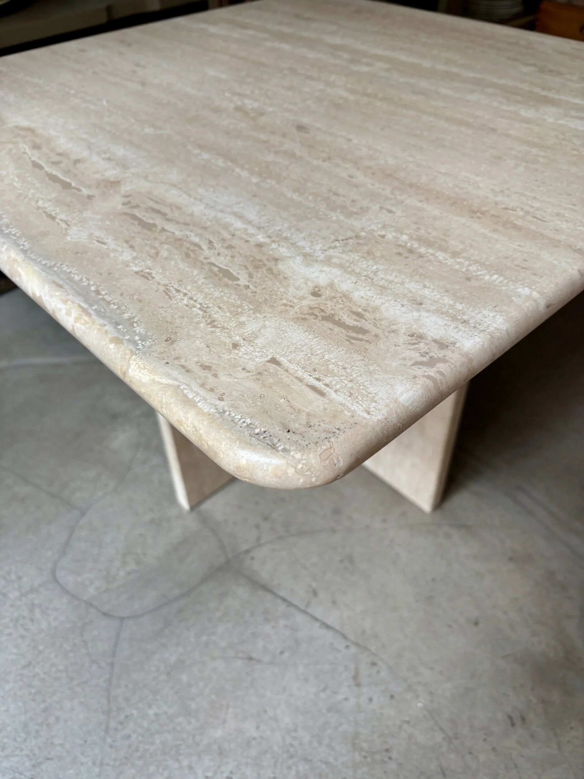 Coffee table, square side table in travertine 60 x 60 cm.