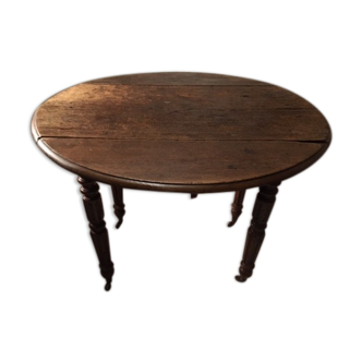 Round table old solid oak wheels 2 extensions folding sides