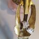 Pair of bronze swan and pink tulip wall lights in glass paste