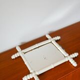 White bamboo effect wooden barber mirror 46 x 31 cm