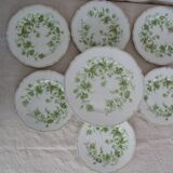 6 flat plates and 1 round dish haviland limoges with green and gold horn