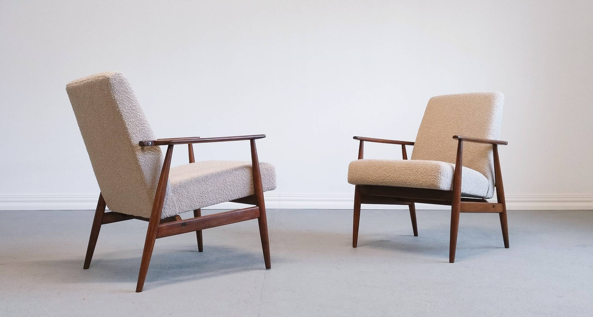 1960 Henryk Lis Mid Century Armchair in Beige Boucle