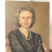 Oil portrait on canvas of an elegant vintage woman 50s