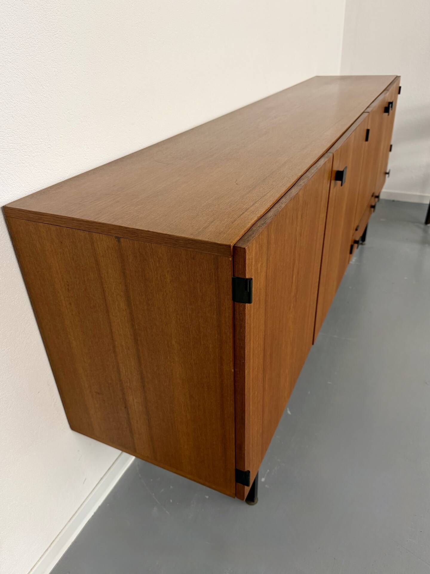 Vintage teak enfilade attributed to Gérard Guermonprez, 1960s design.