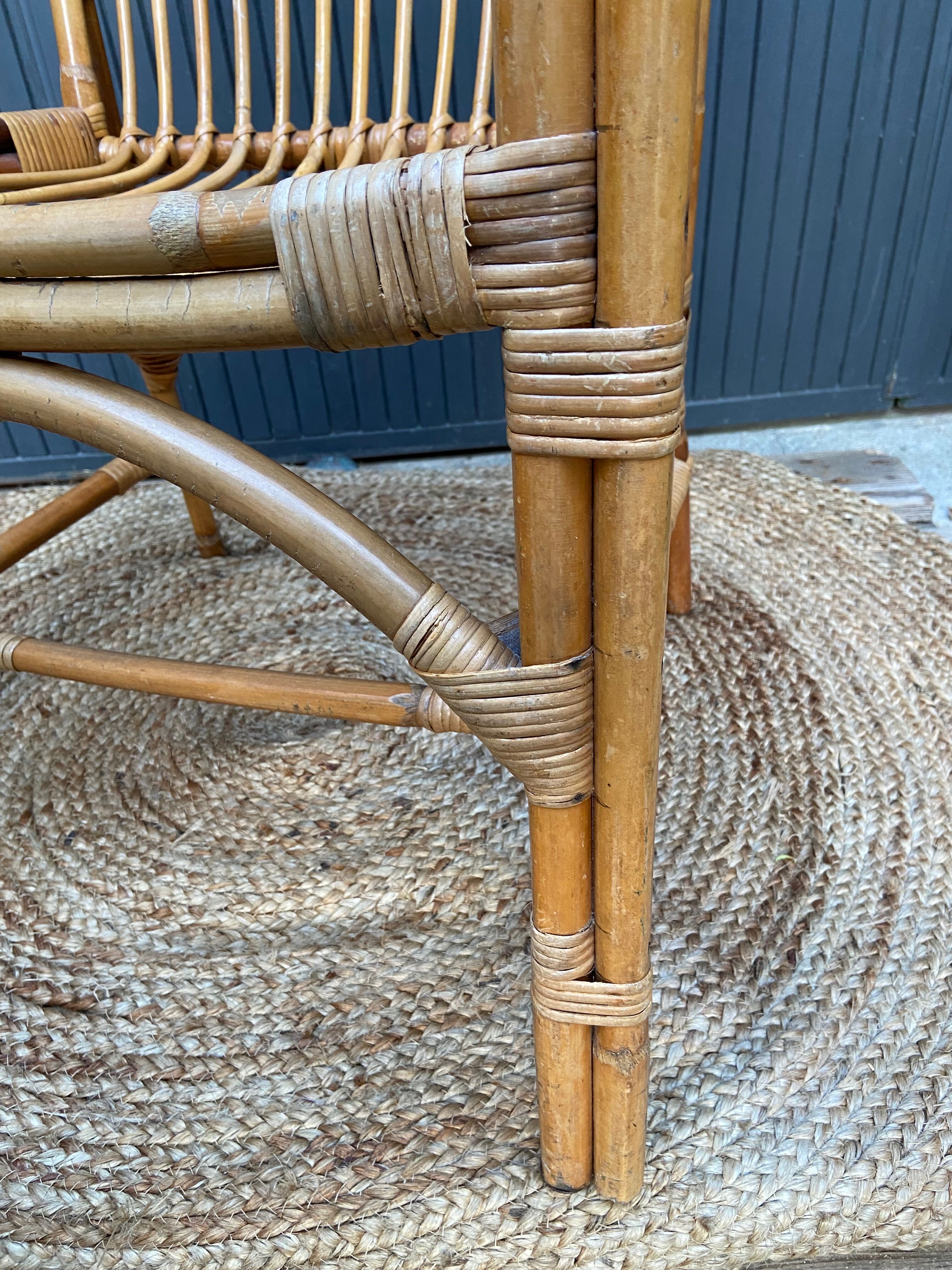 Fauteuil bambou et rotin vintage années 60