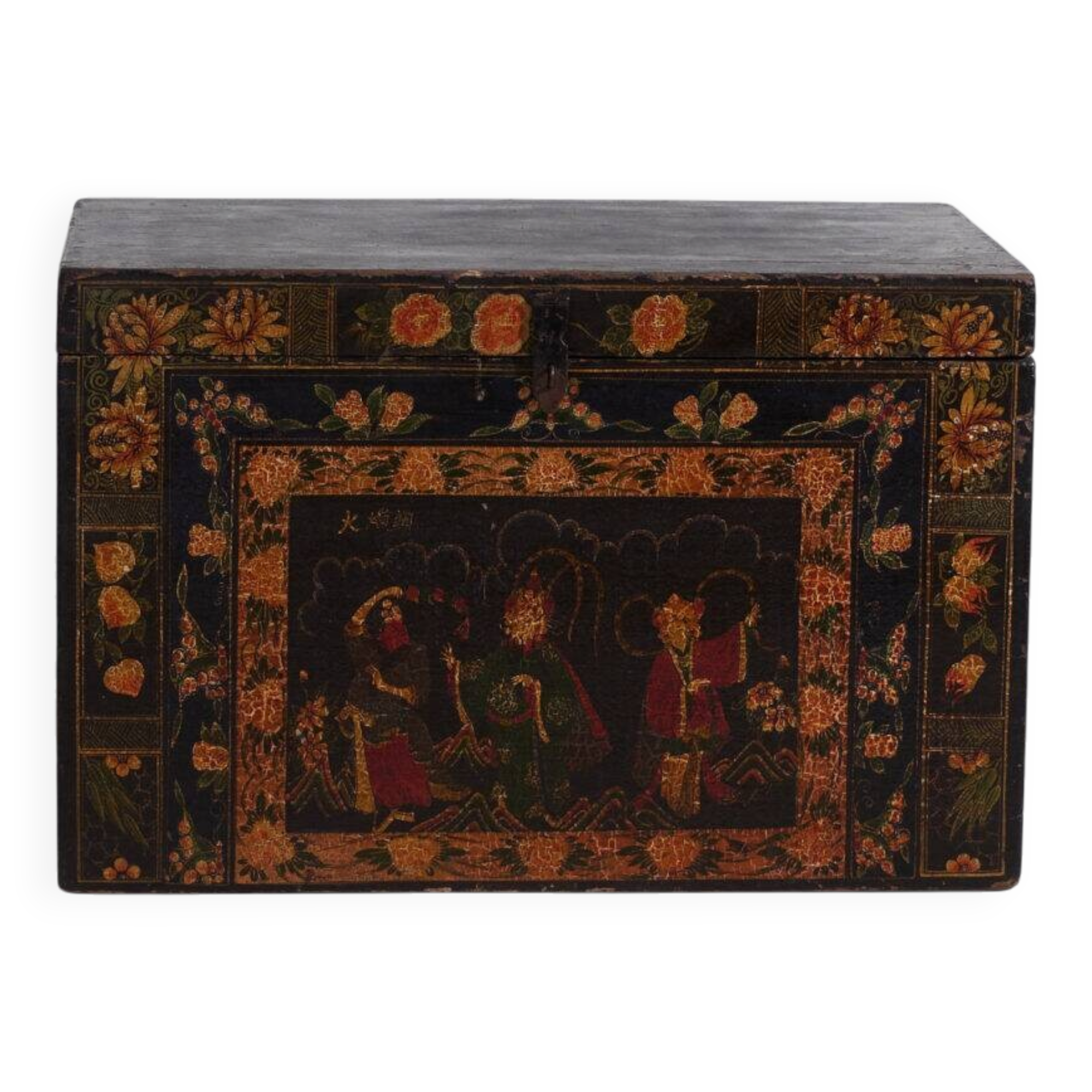 Antique chest painted in pine wood – China, around 1900