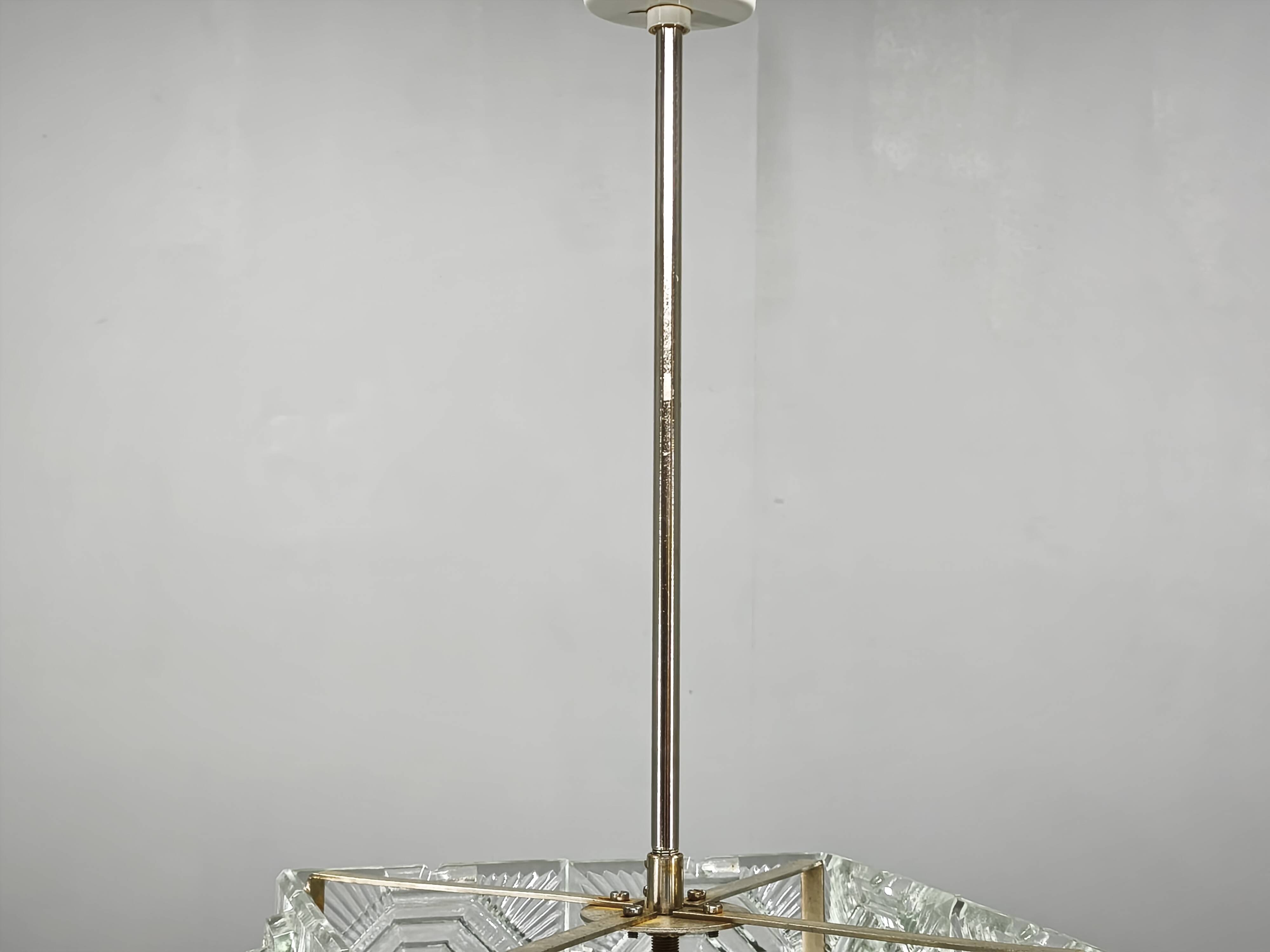 1970s Brutalist Glass Cube Pendant, Kamenický Šenov