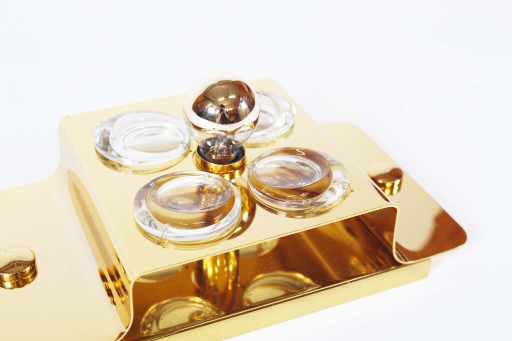 Polished brass and crystal glass wall lamp by Palwa, Germany 1960s