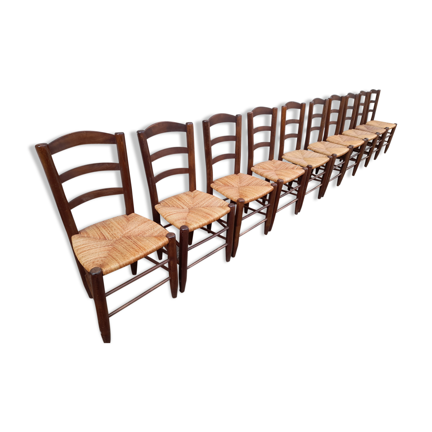 Série de 10 chaises paillé rustique anciennes