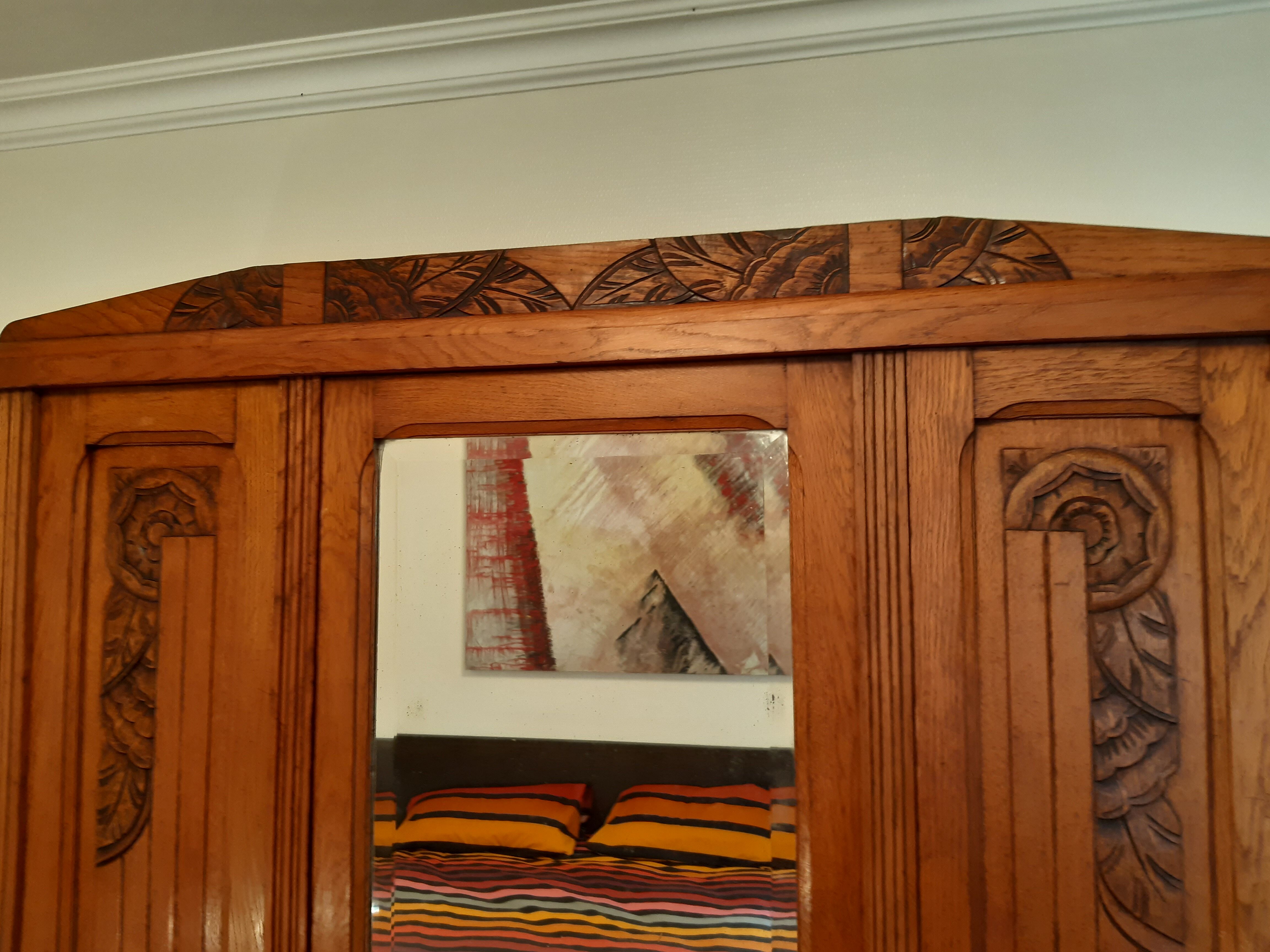 3-door Art Deco Parisian wardrobe and bevelled mirror