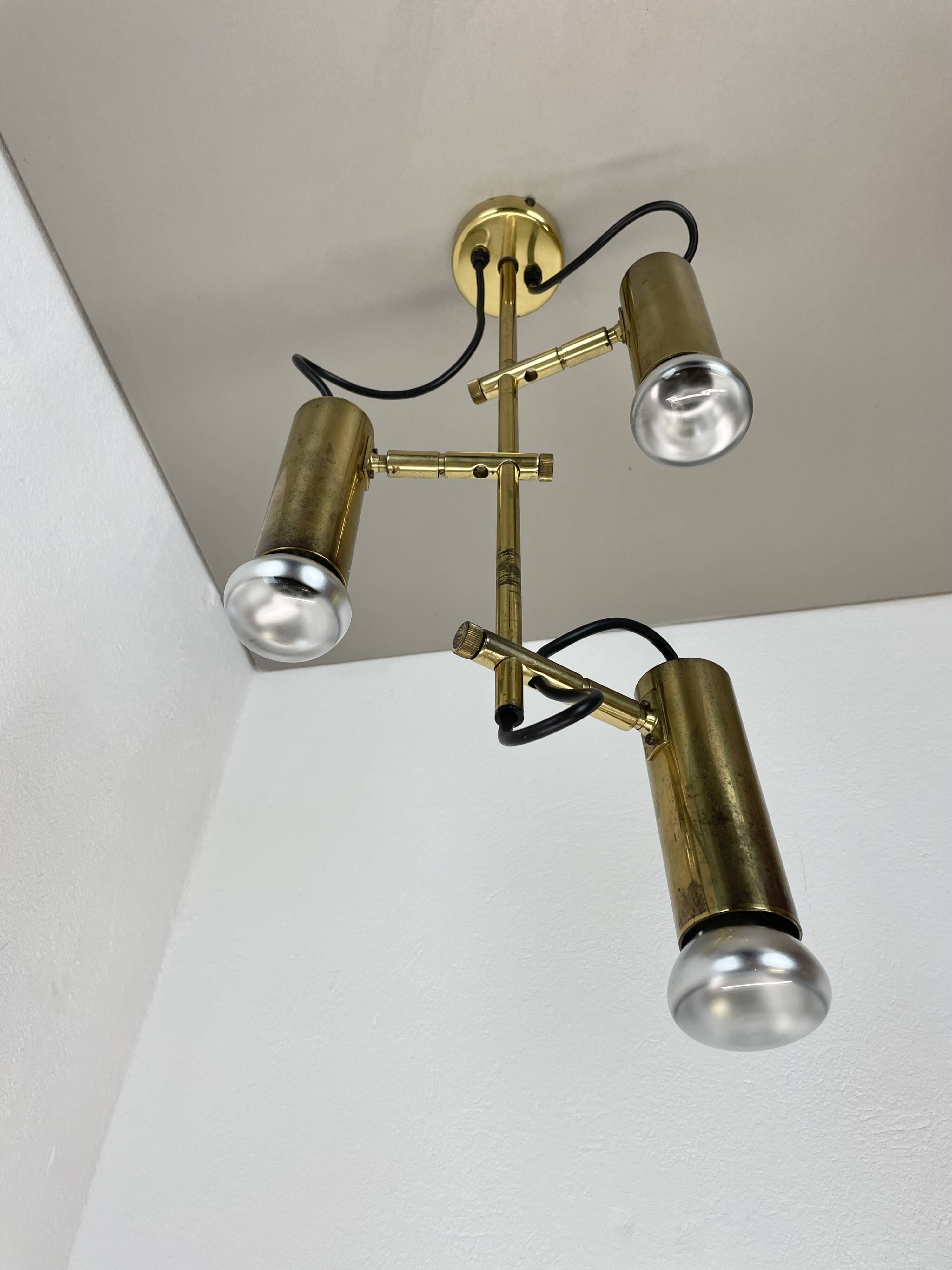 Unique 3-spot brass ceiling light koch and lowy style omi lighting germany, 1970