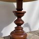 Turned wooden lamp old bluish gray lampshade