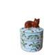 Pot couvert en faïence IMARI décor fait main, fleurs papillons et chat