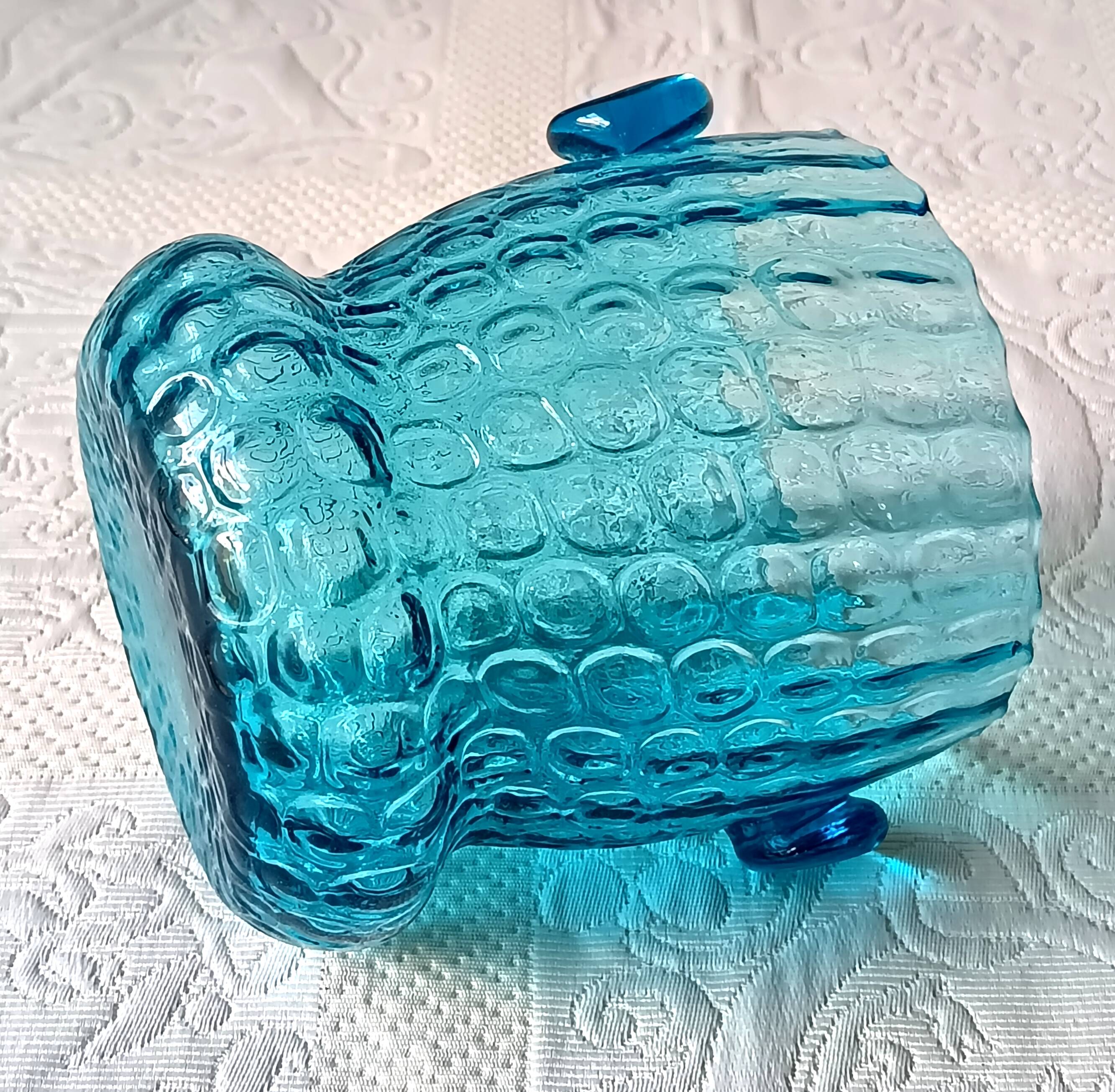 Ice bucket optical turquoise glass, vintage crystal