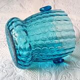 Ice bucket optical turquoise glass, vintage crystal