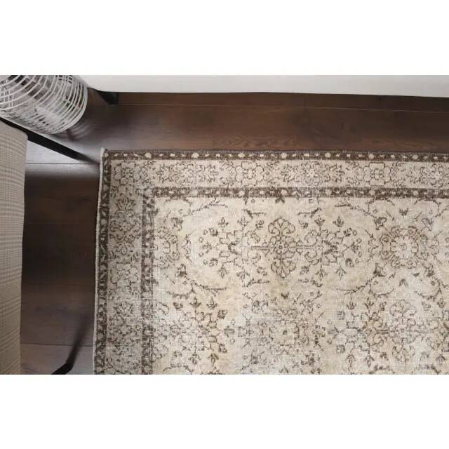 Vintage Turkish Oushak Handmade Wool Cotton Beige Area Rug 113x205
