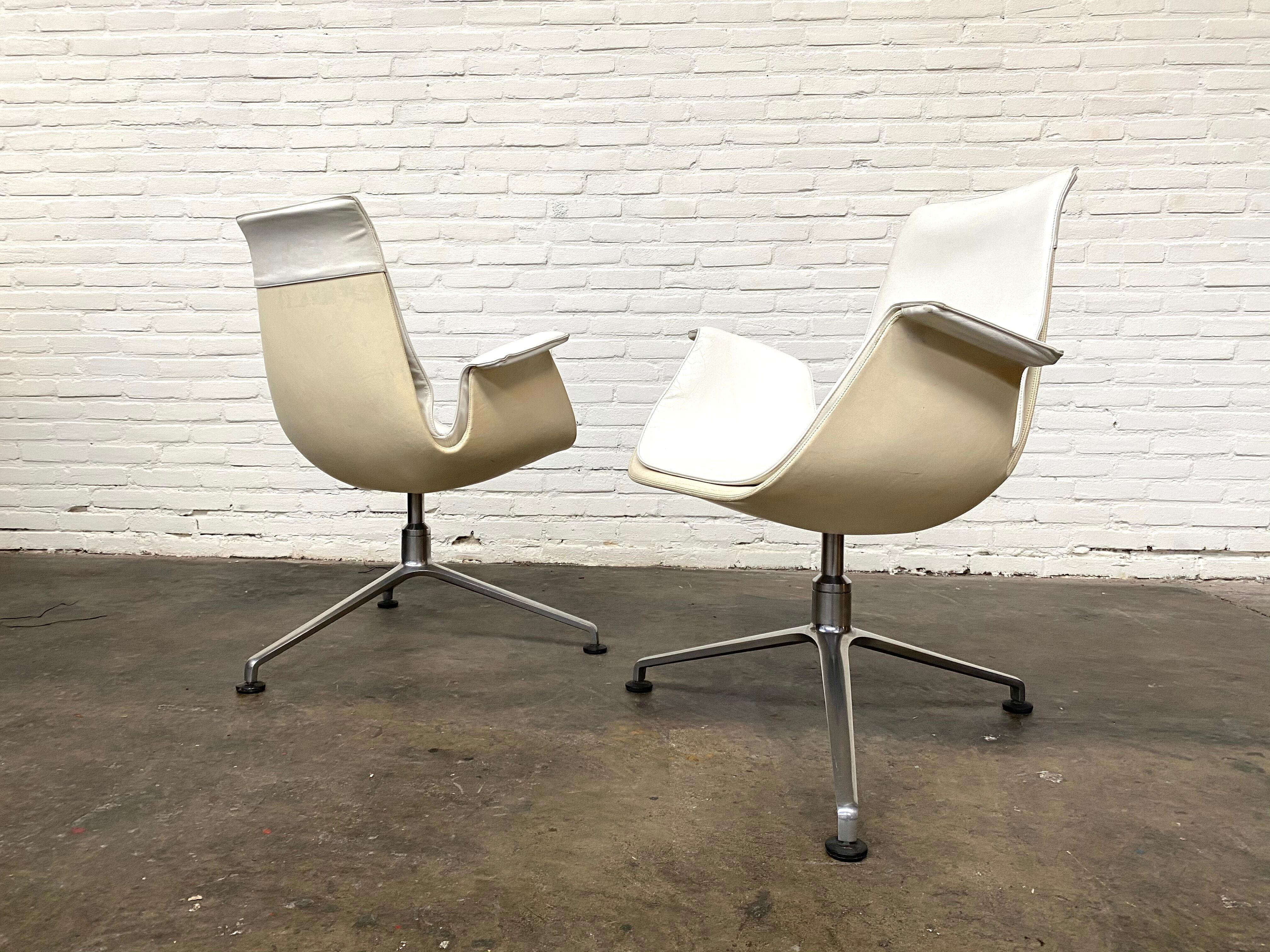 Vintage White Leather "Bucket Chair" by Fabricius and Kastholm for Kill international, set of 2.