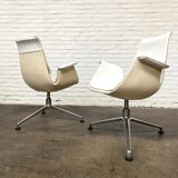 Vintage White Leather "Bucket Chair" by Fabricius and Kastholm for Kill international, set of 2.