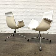 Vintage White Leather "Bucket Chair" by Fabricius and Kastholm for Kill international, set of 2.