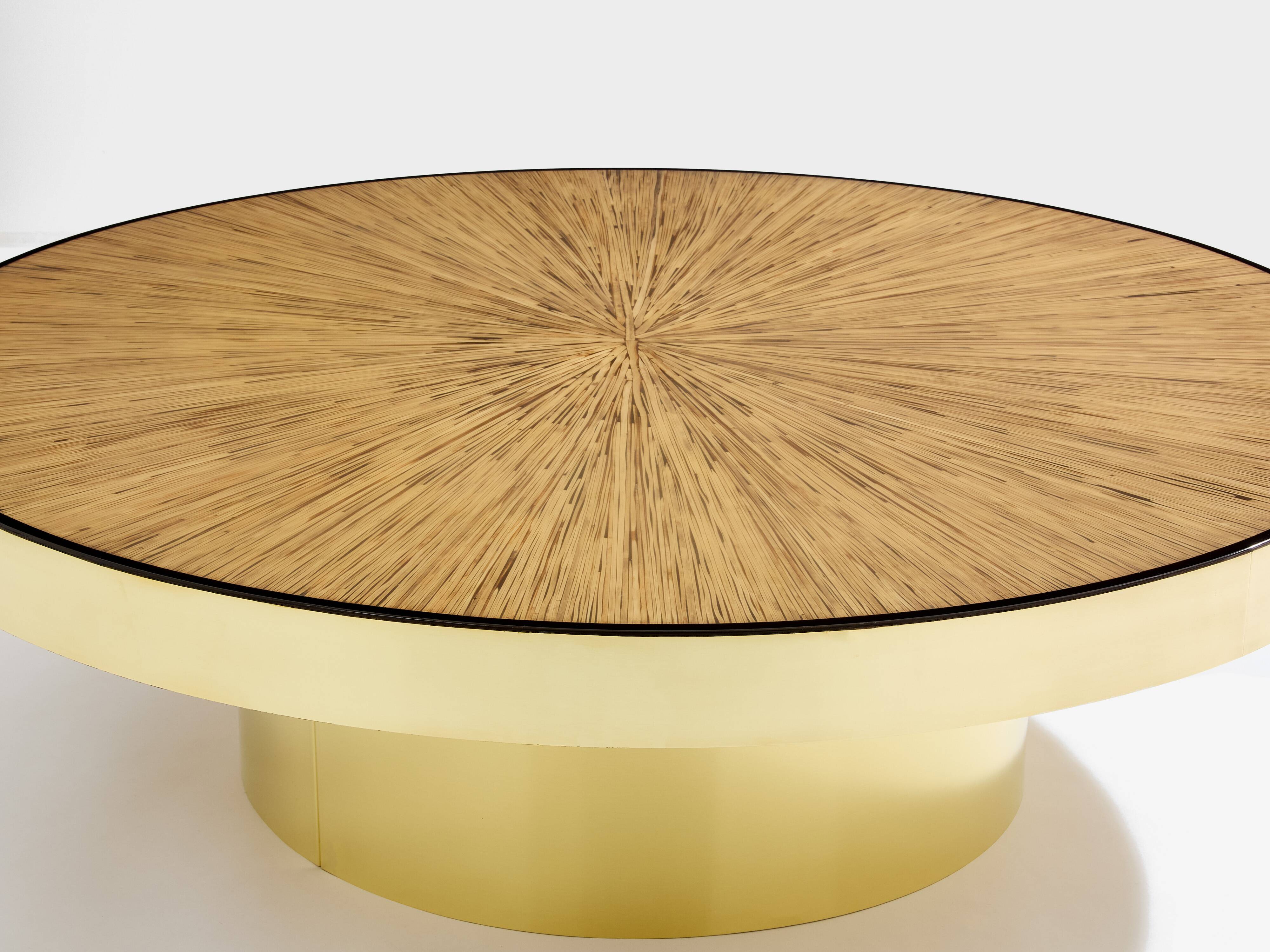 Bamboo and brass marquetry coffee table circa 1980