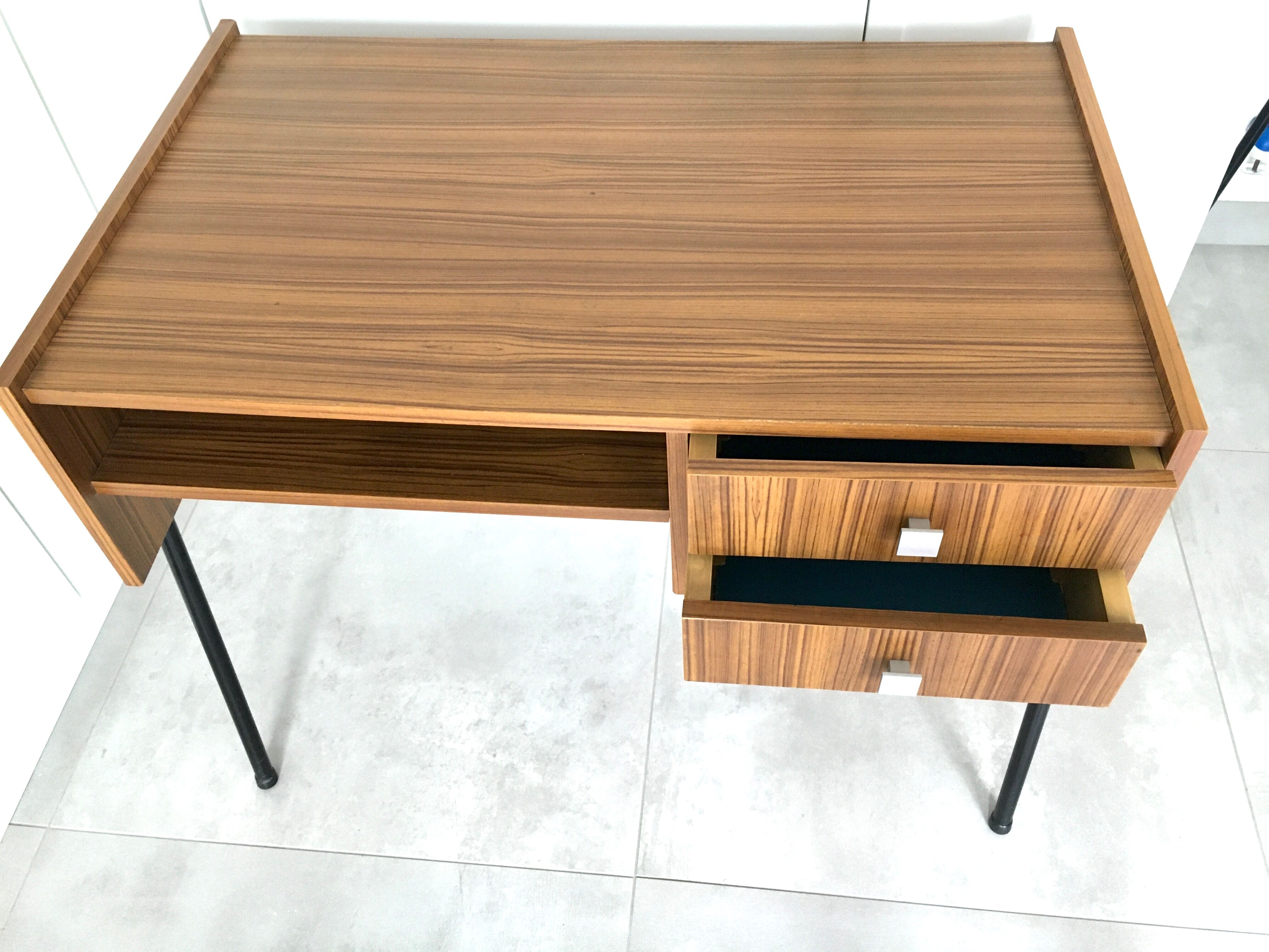Vintage office teak décor and black steel base