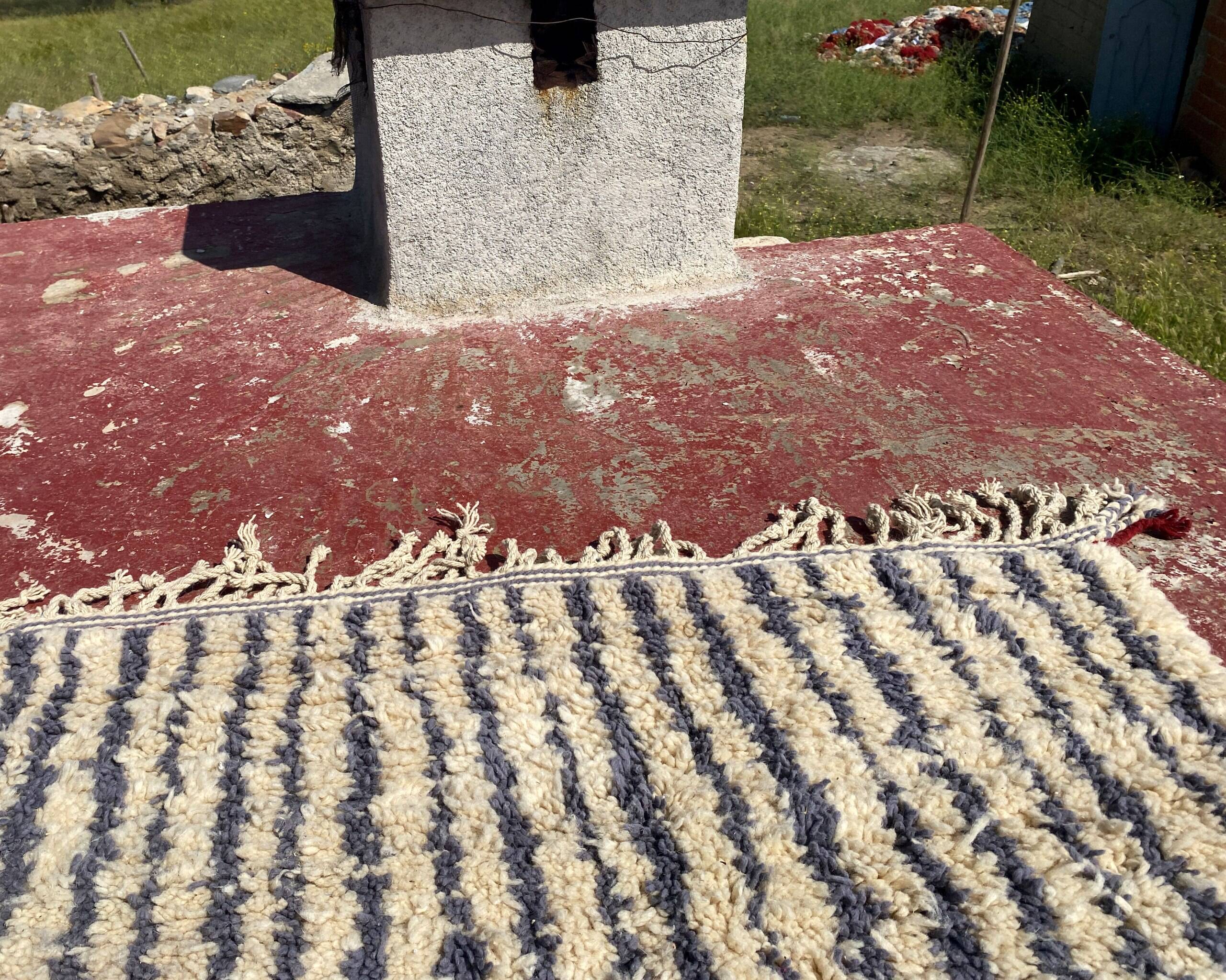 Vintage Moroccan Berber rug with multicoloured stripes – 332 x 244 cm