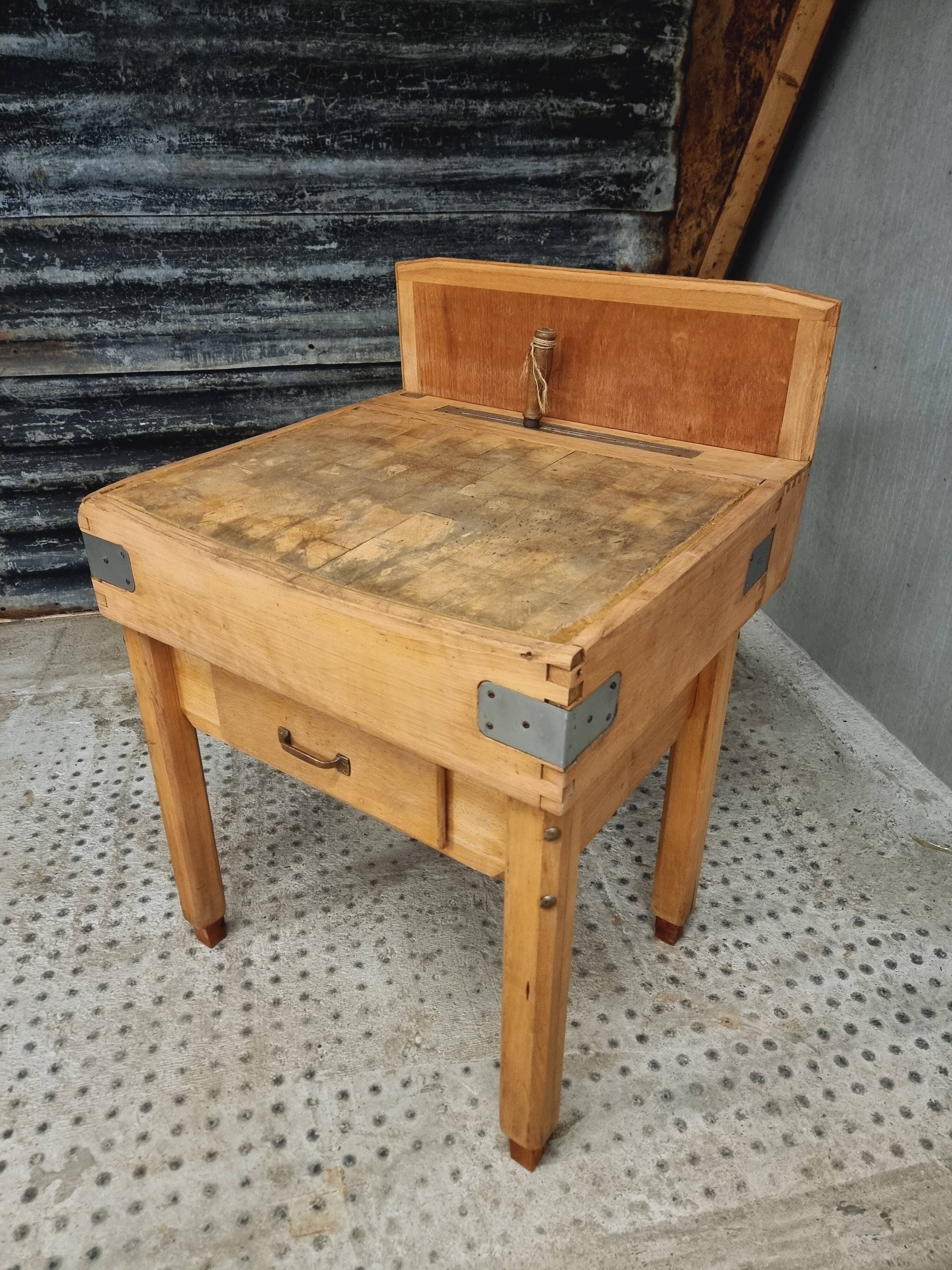 Vintage block butcher table beech kitchen island 74 x 81 cm