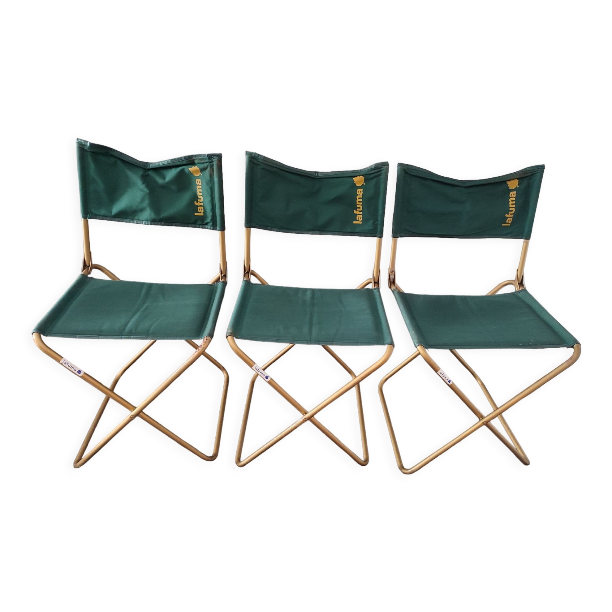 3 folding Lafuma green vintage camping seats