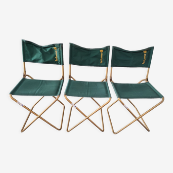 3 folding Lafuma green vintage camping seats