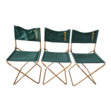 3 folding Lafuma green vintage camping seats