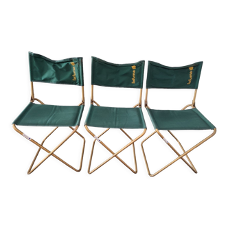 3 folding Lafuma green vintage camping seats