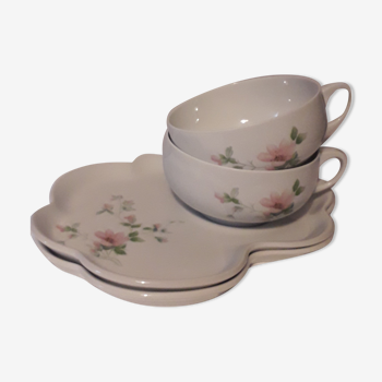 Set of 2 flowered lunches in porcelain Lafarge de Limoges series "Amandine"