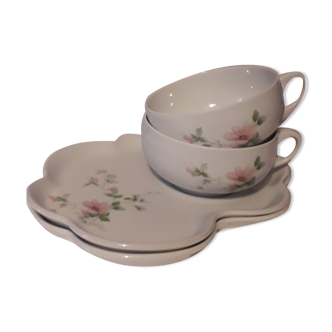 Set of 2 flowered lunches in porcelain Lafarge de Limoges series "Amandine"