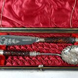 Antique English silver plated and wood dessert service cutlery B522
