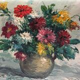 Oil on canvas, still life with dahlias