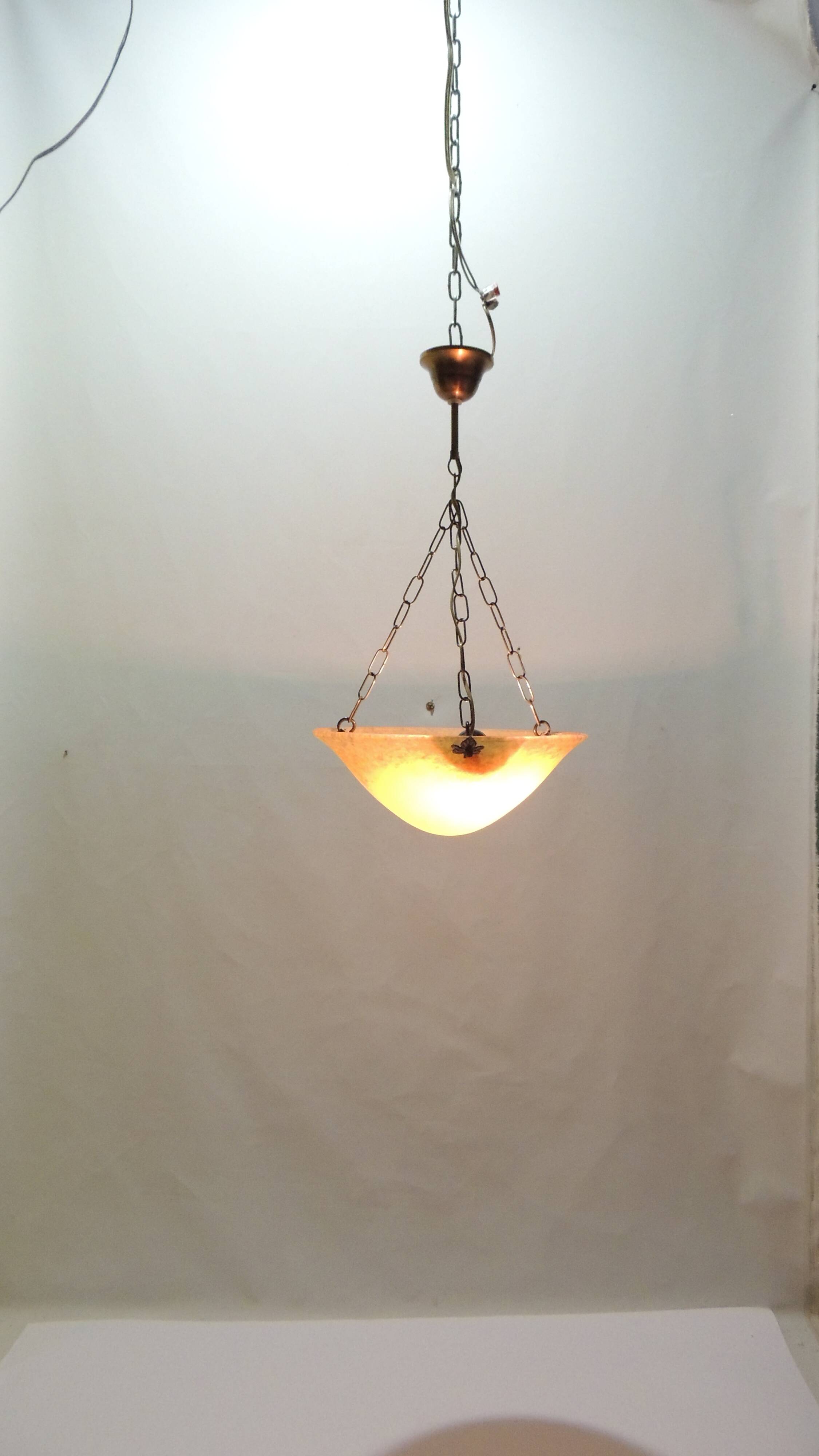 1970s vintage orange speckled glass suspension – retro chain chandelier