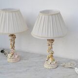 Set of 2 midcentury Italian ceramic floral table lamps
