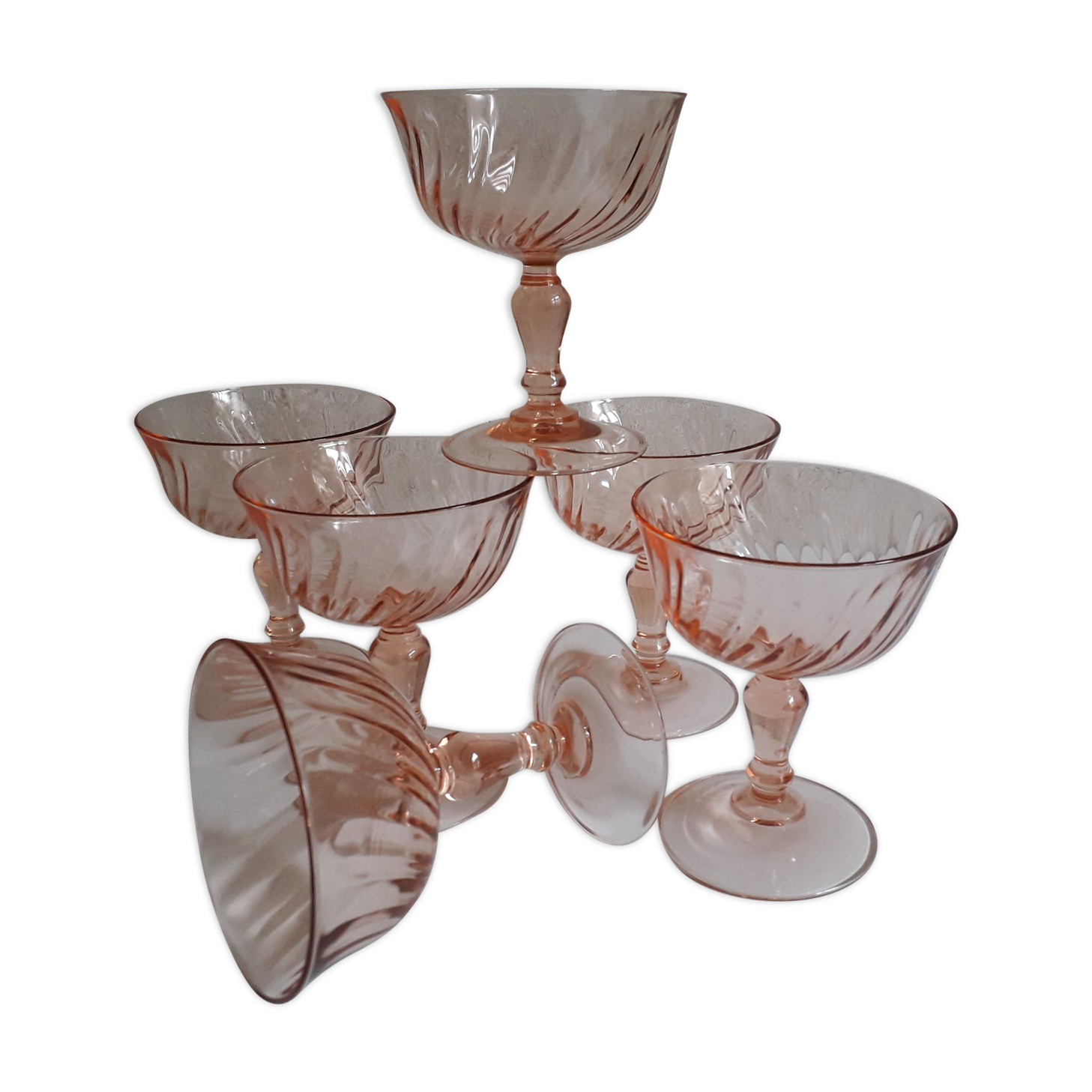 Set of 6 champagne glasses "rosaline" 70s
