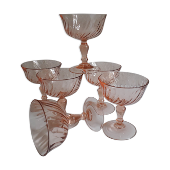 Set of 6 champagne glasses "rosaline" 70s