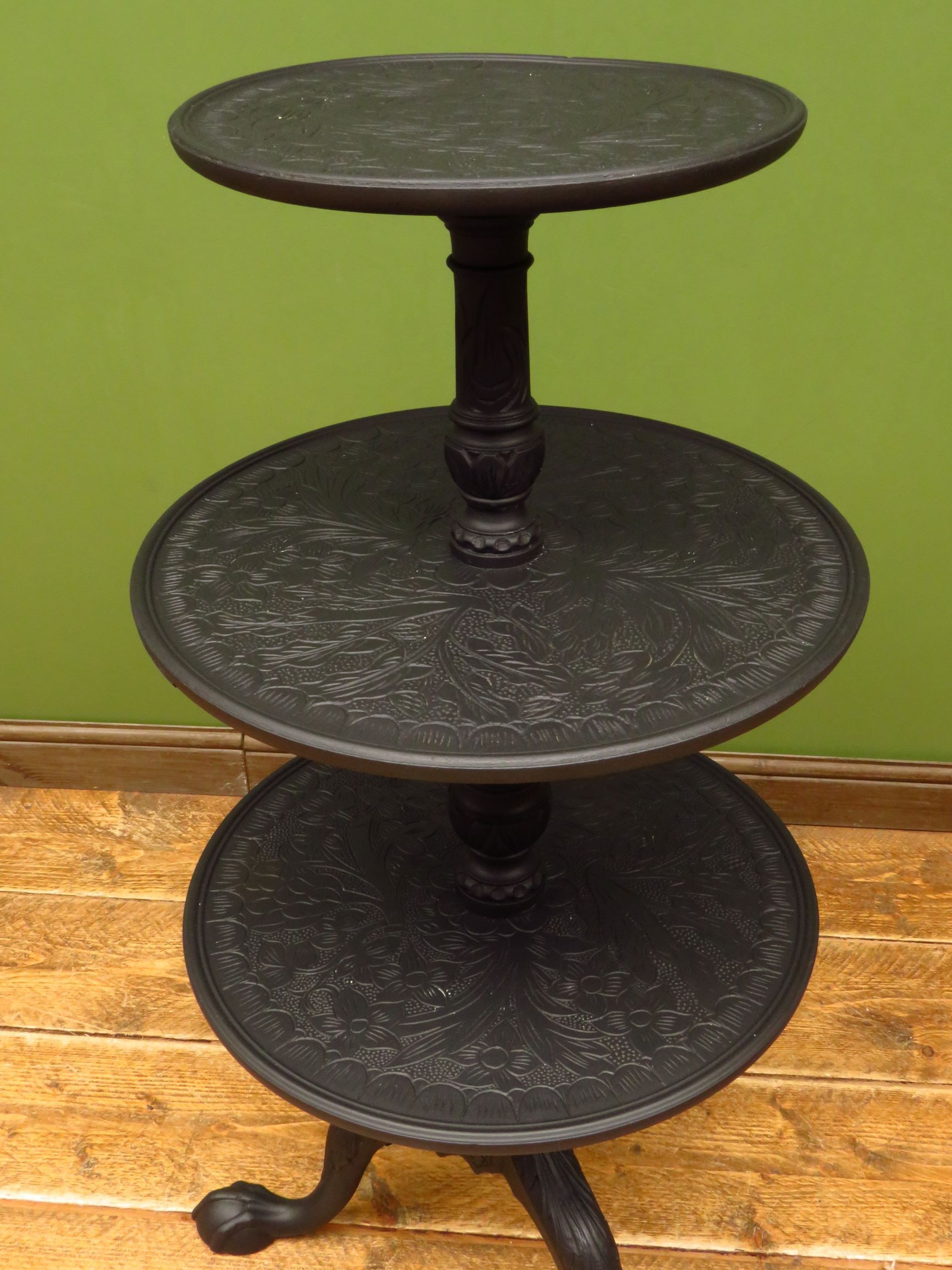 Antique black painted tiered stand