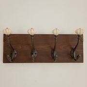 Wall-mounted coat rack wood hook cast iron and ceramic - handmade