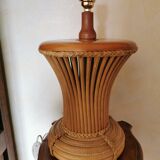 Wicker lamp, wood and leather