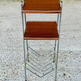 Vintage teak side table with shelves and magazine rack