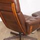 Armchair vintage Scandinavian lounge leather with ottoman 1970