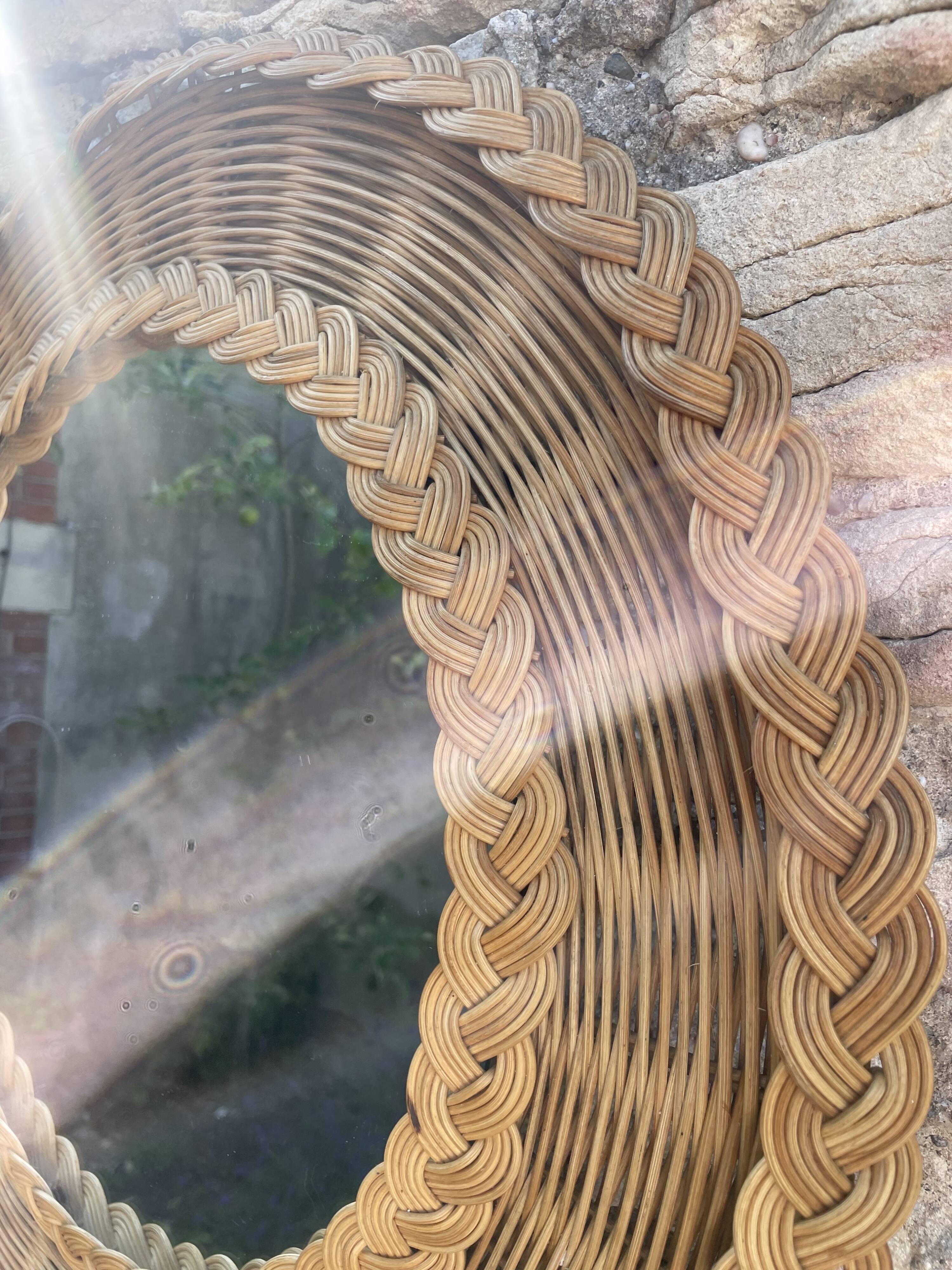 50s woven wicker mirror