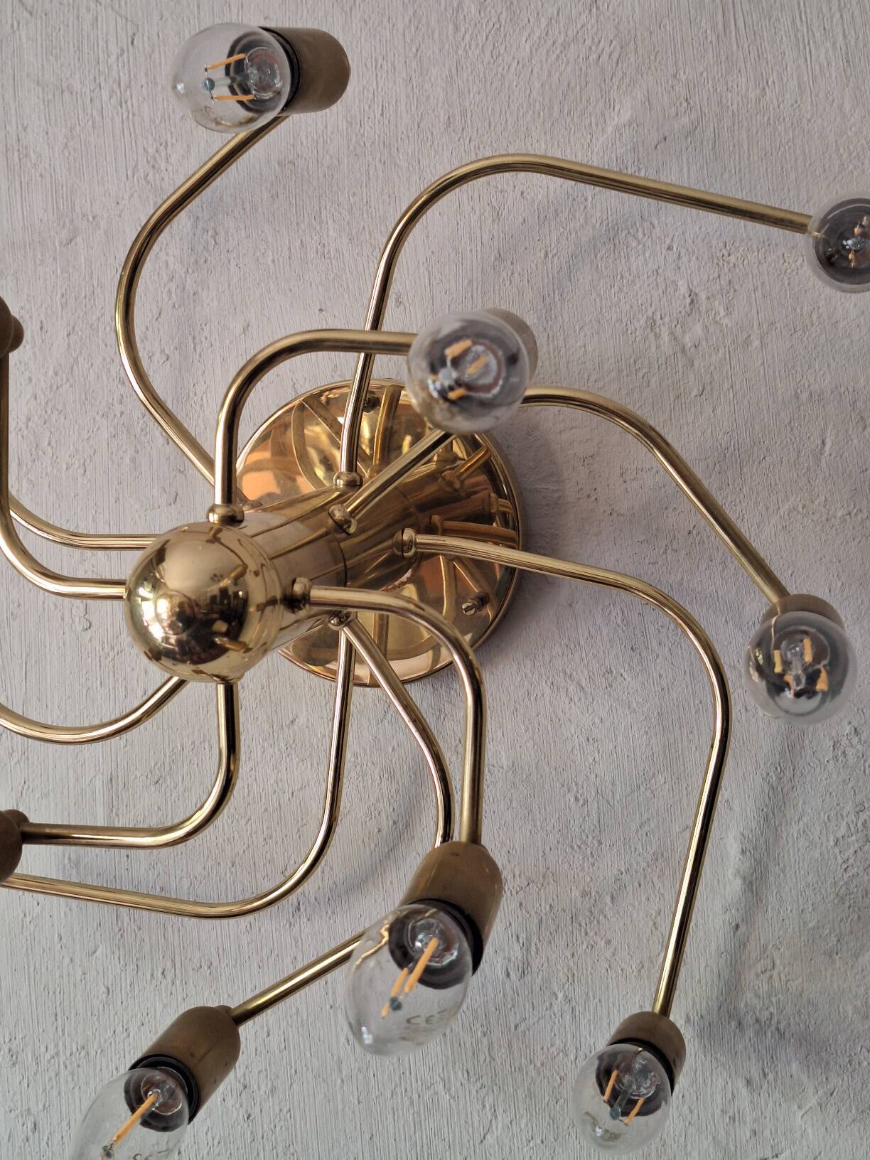 Mid century modern 3-level brass spiral brass chandelier, 1960s