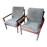 Pair of Danish Grete Jalk armchairs model Poul Jeppesen 56 in rosewood Denmark.