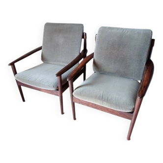 Paire de fauteuils danois Grete Jalk modèle Poul Jeppesen 56 en palissandre Danemark.